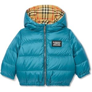 Babies' Reversible Vintage Check Down-filled Puffer Jacket In Blue
